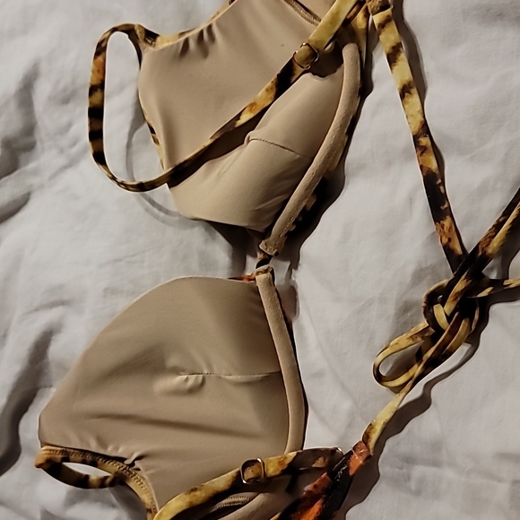NWT TIGER PATTERN UNDERWIRE TIE BACK ADJUSTABLE STRAP SWIM BATHING SUIT TOP 34D - Picture 5 of 9